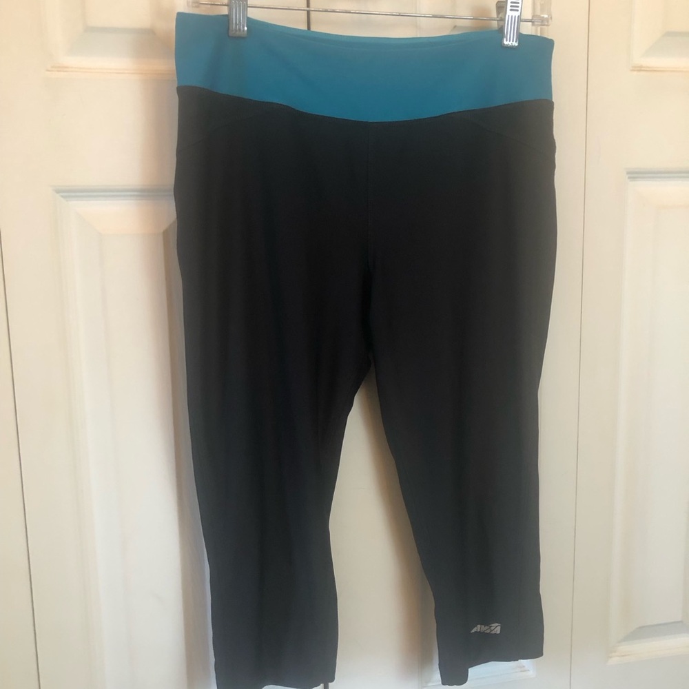 Avia Black Capri Pants with Teal Waistband
